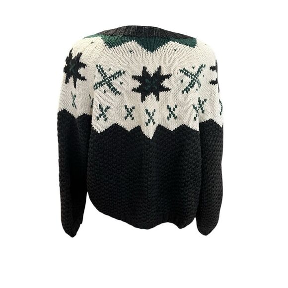 Vintage L.L. Bean Snowflake Fair Isle Cotton Knit Cardigan Sweater M - Picture 5 of 6